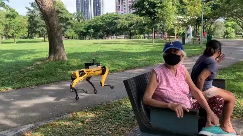 Un perro-robot mantiene en Singapur la distancia social en los parques