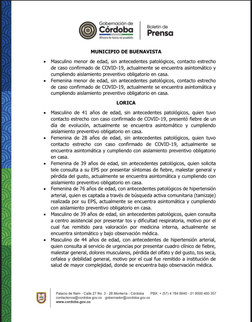 Todo lo que debe saber sobre los 25 casos positivos de coronavirus en el departamento de Córdoba