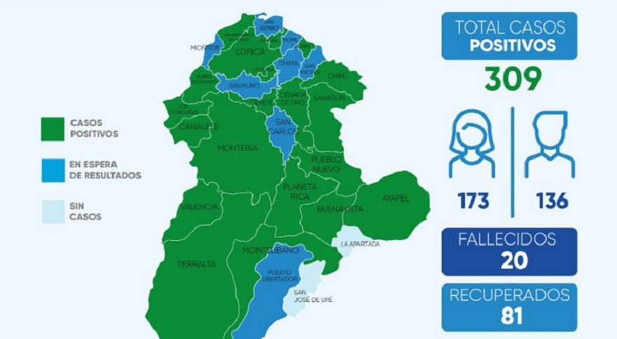 Mapa del coronavirus en Córdoba: así están distribuidos los 309 casos positivos
