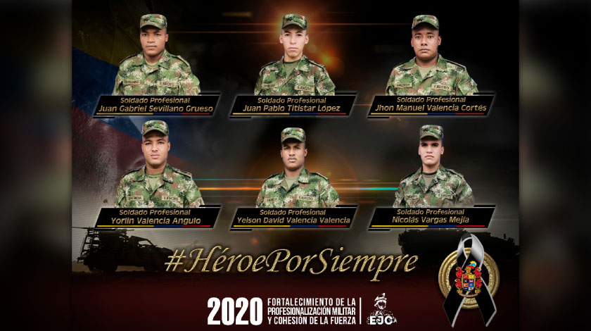 Identidades de los seis soldados asesinados este miércoles en Colombia