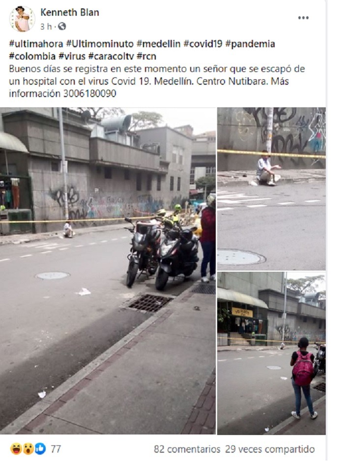 Alboroto en Medellín por persona que se habría volado de hospital teniendo coronavirus