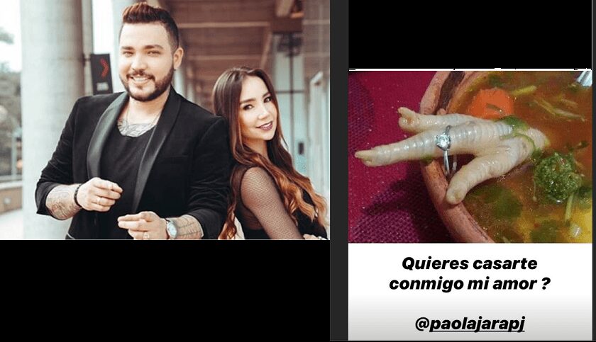 Jessi Uribe le pidió matrimonio a Paola Jara con la pata de una gallina