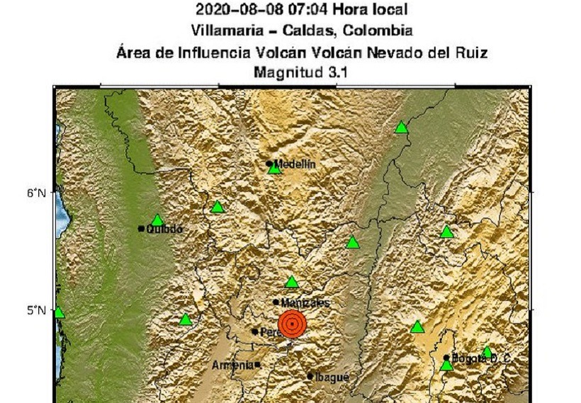Temblor cerca al Nevado del Ruiz este sábado fue de 3.1