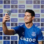 James en su primera rueda de prensa con Everton
