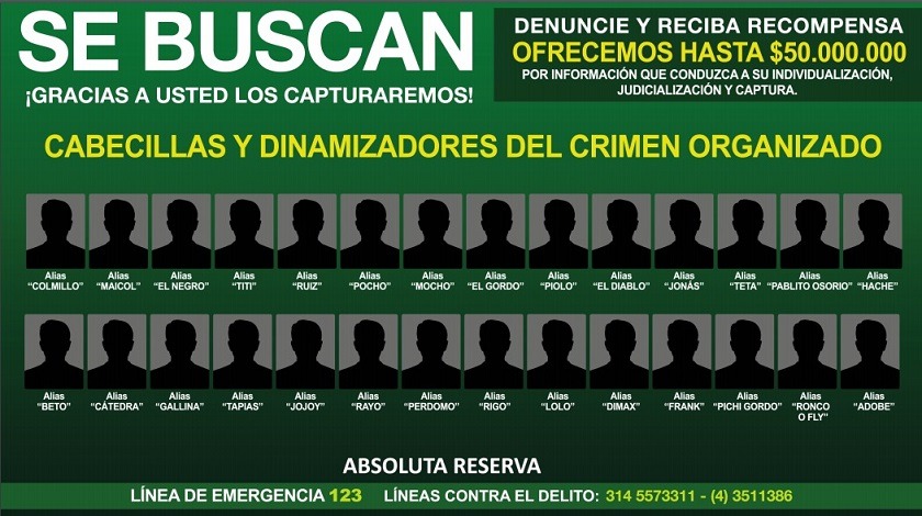 Medellín presenta su cartel renovado de los delincuentes más buscados