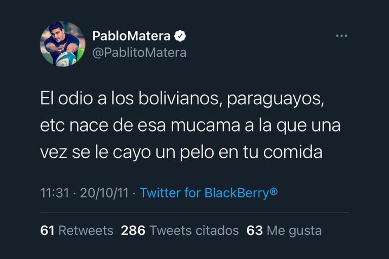 Pablo Matera, los escandalosos trinos por los que cerró su cuenta de Twitter