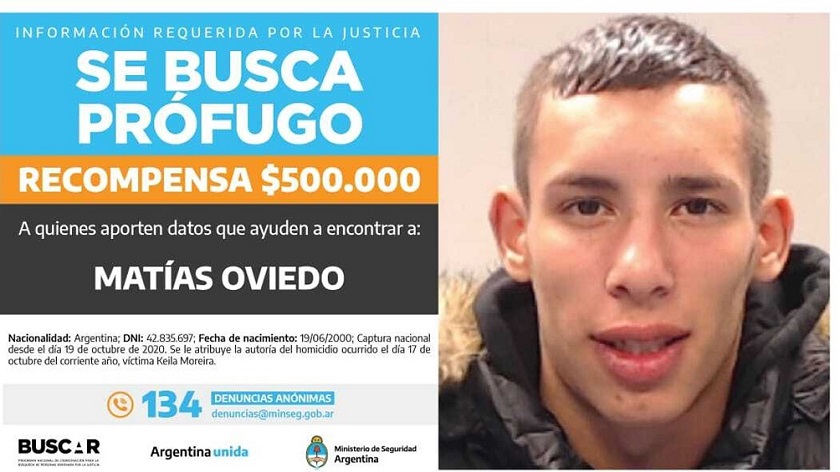 Recompensa por Matías Oviedo, señalado coautor del asesinato de Keila Moreira