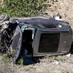 la camioneta accidentada SUV Genesis GV80 que conducía el golfista estadounidense Tiger Woods