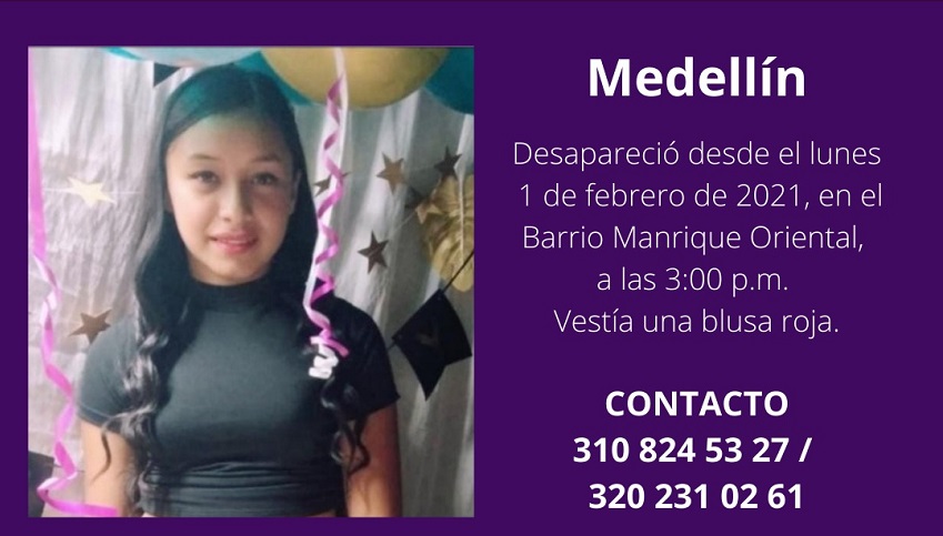 Briz Yulieth Durango desapareció hace varios días en el barrio Manrique de Medellín