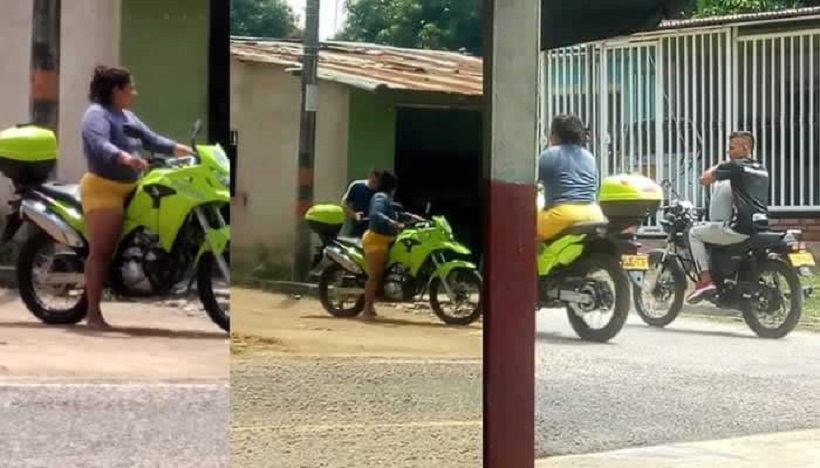 Una mujer de civil fue captada usando una moto de la policía de Colombia en el corregimiento El Caguán en Neiva.
