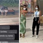 Madre e hijo que hacen tareas en el Jockey Plaza