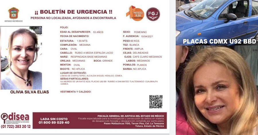 Olivia Silva Elías desapareció en en Lomas de Chapultepec después de tomar un taxi