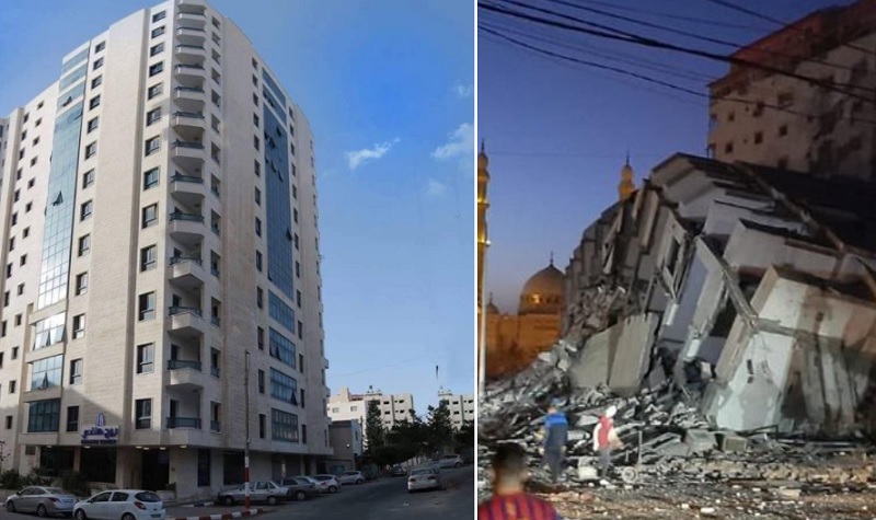 Se desplomó la torre Hanadi en Gaza tras bombardeo israelí