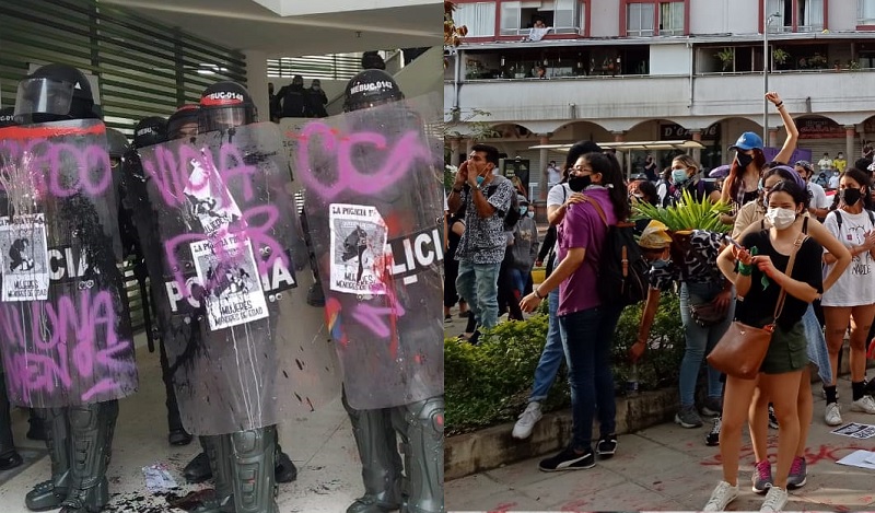 Feministas protestan en Bucaramanga contra la policía