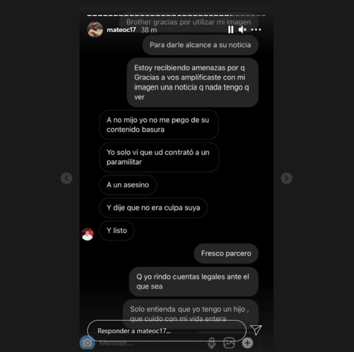 Mateo Carvajal y Beto Coral en discusión vía chat por civil armado en Cali