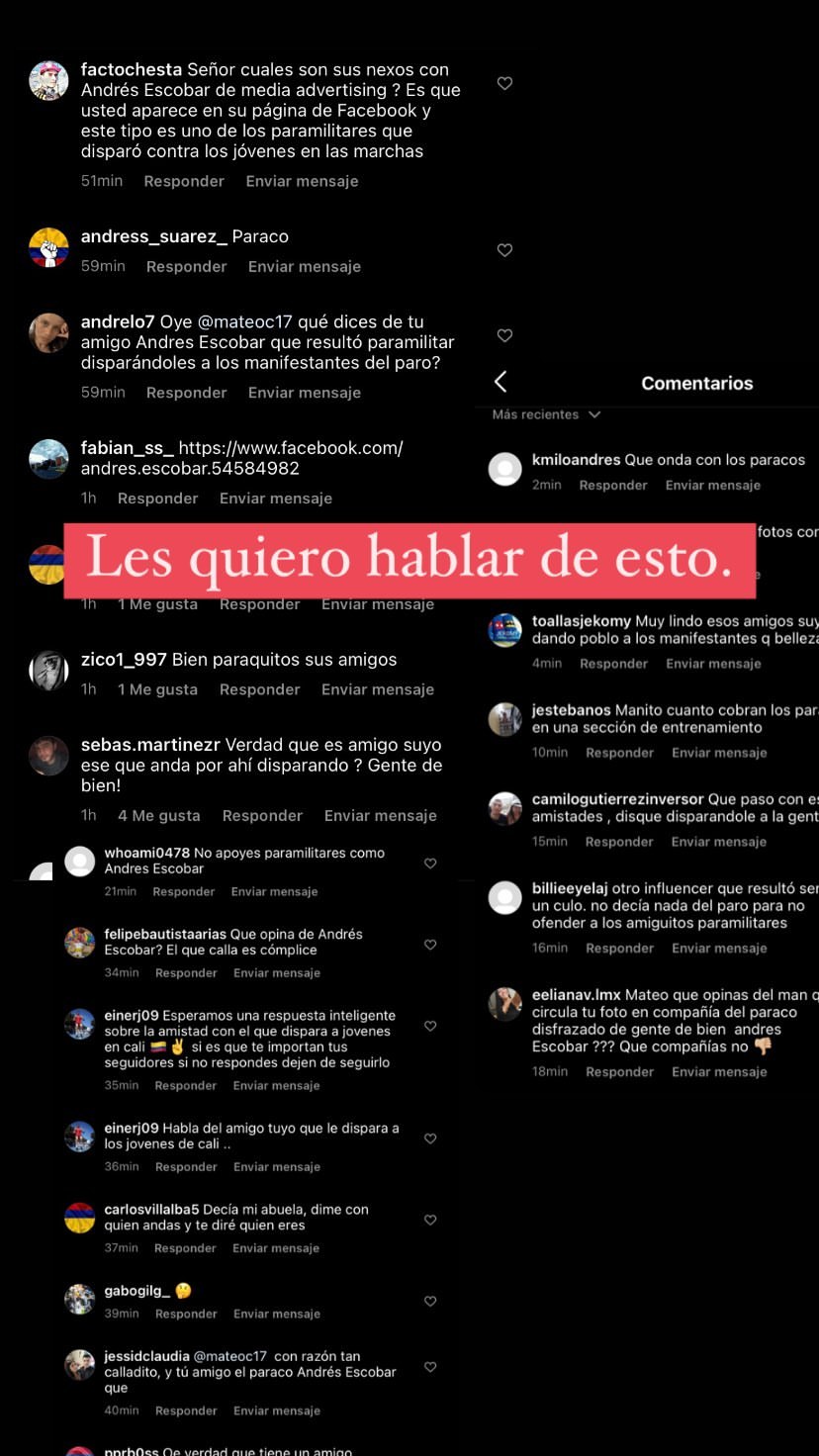 Mateo Carvajal y Beto Coral en discusión vía chat por civil armado en Cali