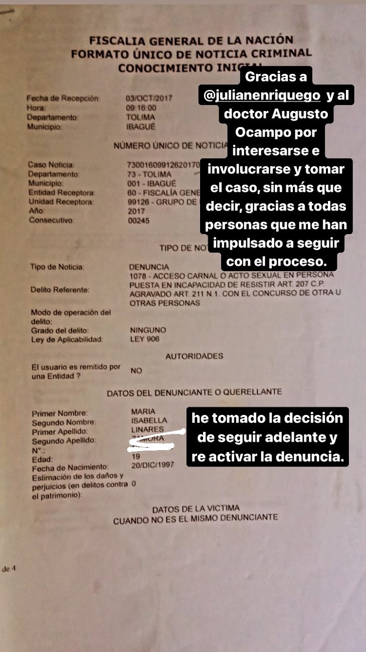 Isabella Linares: joven denuncia violación grupal en Ibagué