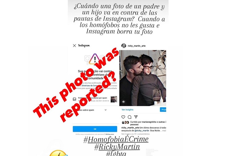 Instagram borra foto de Ricky Martin dándole un beso un hijo