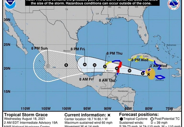 La tormenta Grace se acerca a Gran Caimán con viento y lluvias fuertes