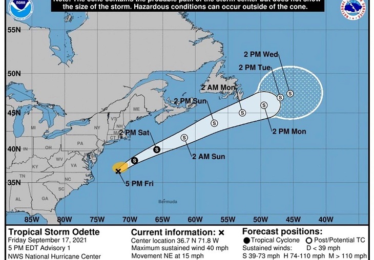 Se forma frente a la costa atlántica de EE.UU. la tormenta tropical Odette
