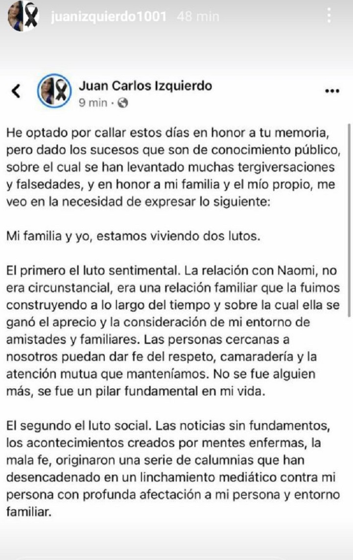 Juan Carlos Izquierdo, esposo de Naomi Arcentales sobre su muerte 