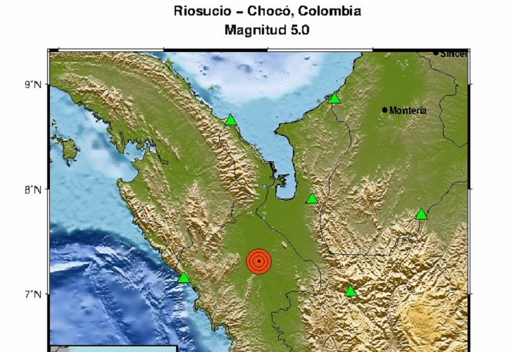Temblor de magnitud 5.0 en Colombia, con epicentro en Chocó