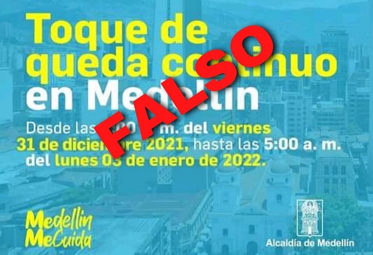 Es falso que en Medellín y Antioquia habrá toque de queda continuo el 31