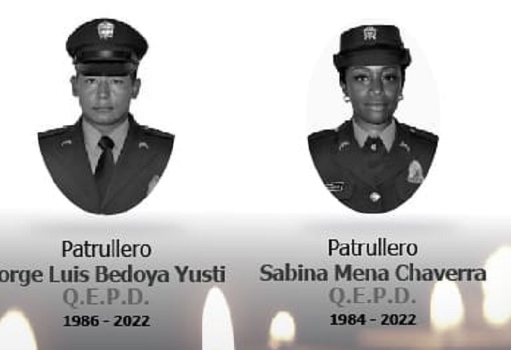Los policías Jorge Bedoya y Sabina Mena murieron tras accidente en Puerto Caldas