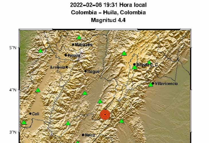 Temblor de 4.4 sacudió al departamento del Huila, en Colombia