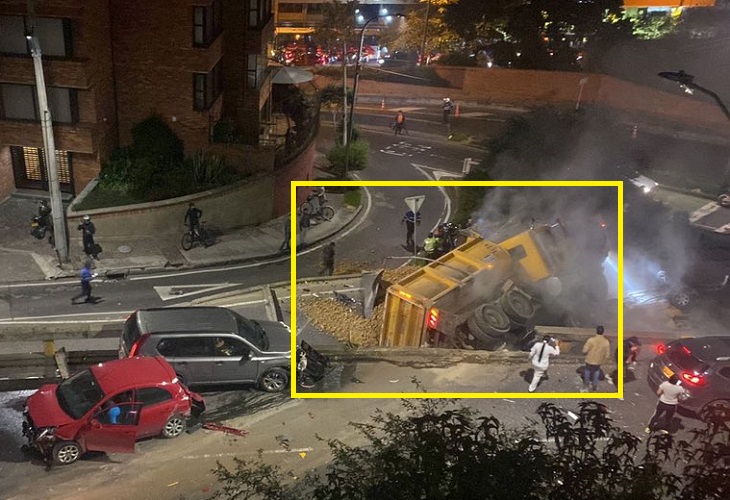 Un volqueta cayó sobre otro vehículo en Bogotá y mató a una persona