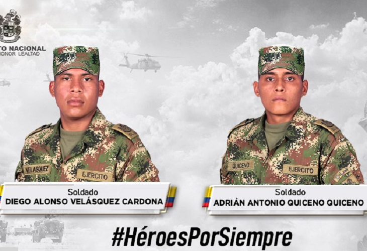 Diego Velásquez y Adrián Quiceno, los militares asesinados en Ituango