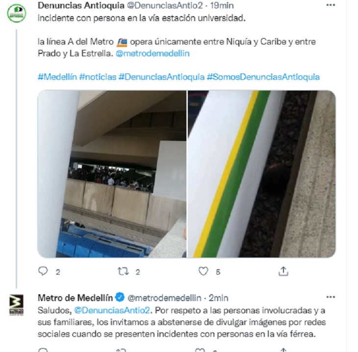 Un joven se habría lanzado a las vías del Metro de Medellín, este martes