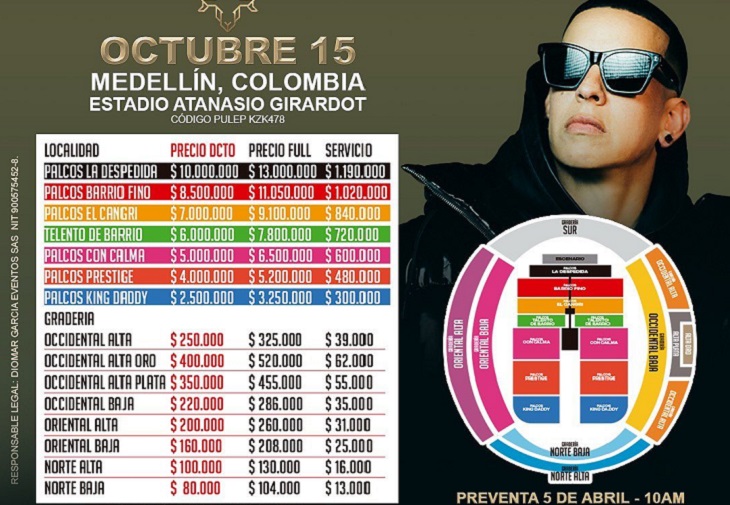 Boletas desde 80 mil pesos se podrán conseguir para Daddy Yankee en Medellín