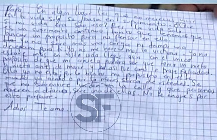Carta que dejó la hija de Pepe Morón 