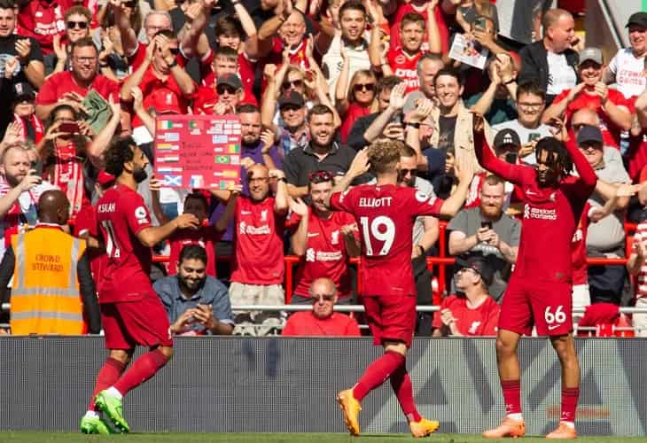 9-0. El Liverpool ejecuta un despegue arrollador y una goleada histórica