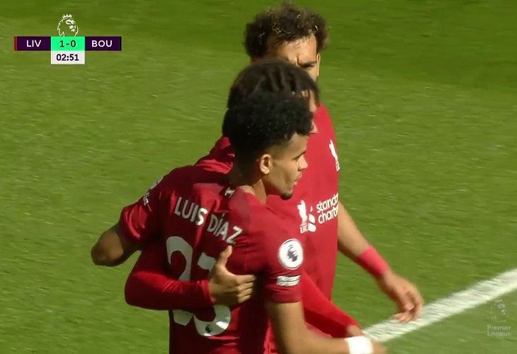 Luis Díaz abrió el marcador en el Liverpool vs. Bournemouth