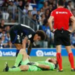 Oblak portero del Atlético que sustituido por un traumatismo directo en el muslo