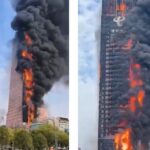 Rascacielos de 218 metros de altura fue arrasado por un incendio, en Changsha