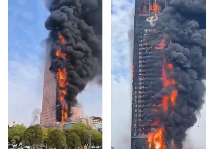 Rascacielos de 218 metros de altura fue arrasado por un incendio, en Changsha