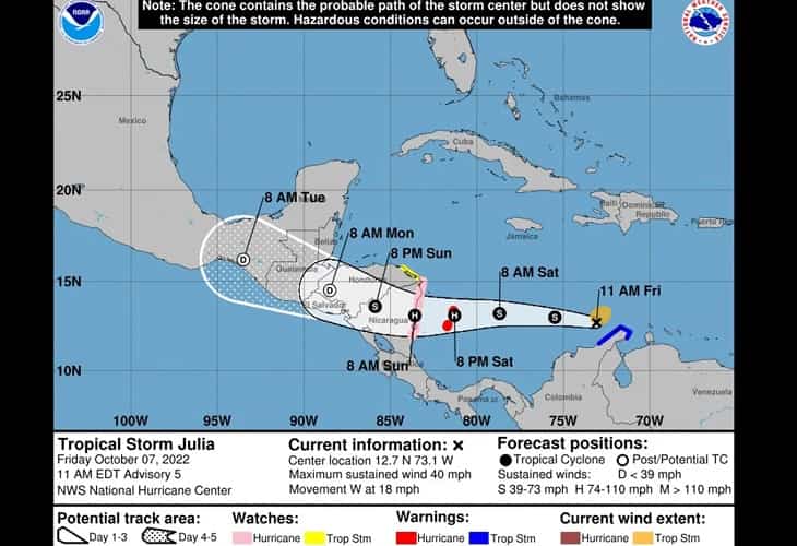 Julia se fortalece antes de llegar a San Andrés y Providencia