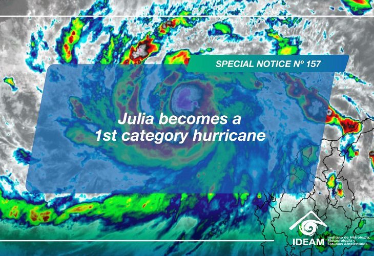 Julia, ahora huracán de categoría 1, llegó a San Andrés Islas