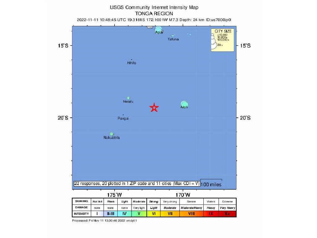 Degradan la alerta de tsunami tras potente terremoto de 7,3 en Tonga