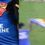 Portugal vs Uruguay: AFICIONADO CON BANDERA ARCOIRIS