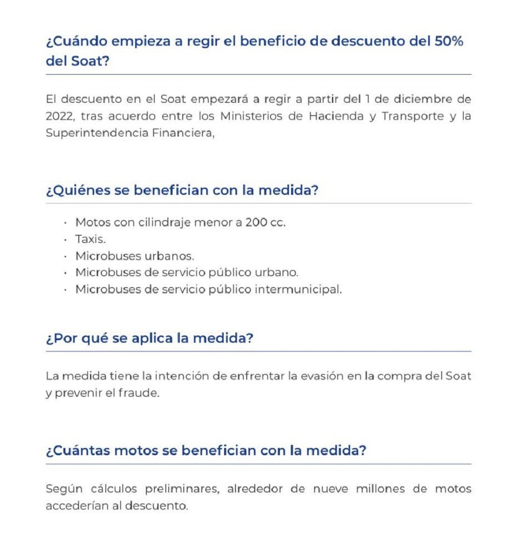 El SOAT bajará un 50 % de su precio en Colombia
