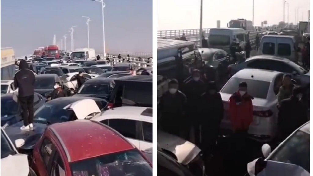 Accidente de 200 carros en un puente en China- Zhengzhou,