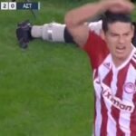 James Rodríguez- celebración con rabia tras gol con el Olympiacos
