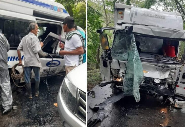 Mueren 9 personas en accidente de bus y furgón del D1 en vía Tesalia