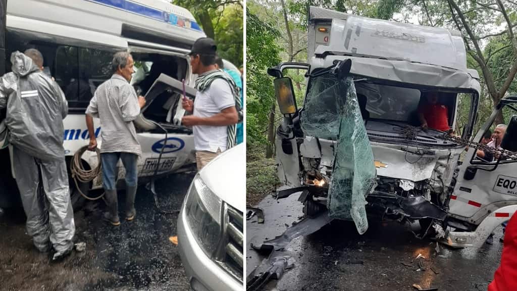 Mueren 9 personas en accidente de bus y furgón del D1 en vía Tesalia