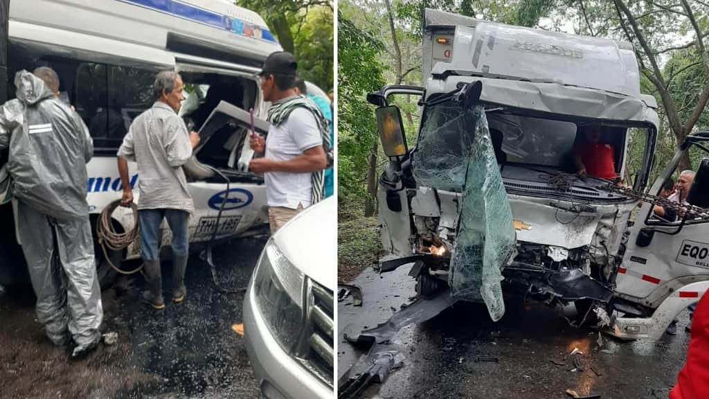 Mueren 9 personas en accidente de bus y furgón del D1 en vía Tesalia