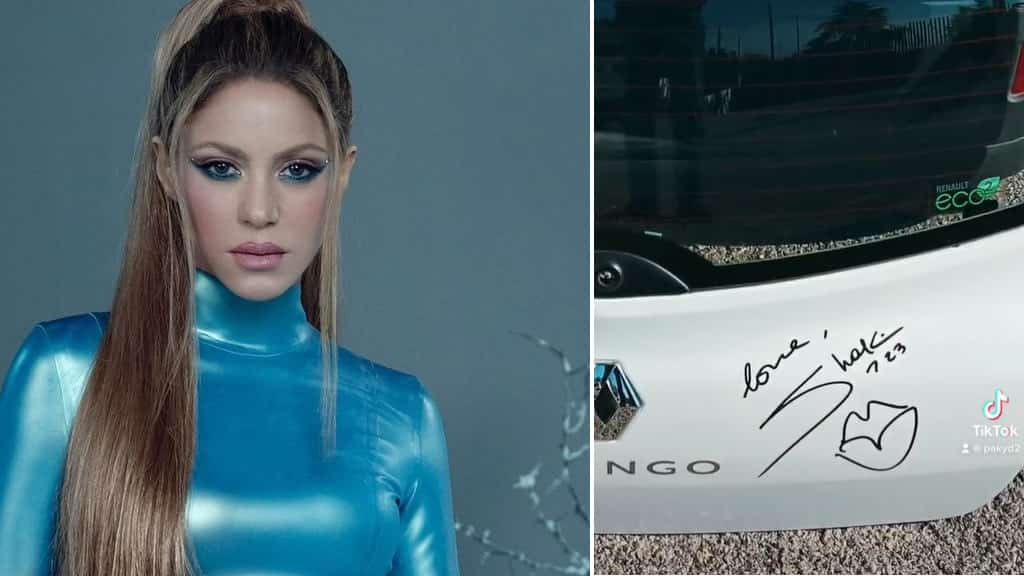 Shakira le firma la puerta trasera de su Twingo a un fan italiano